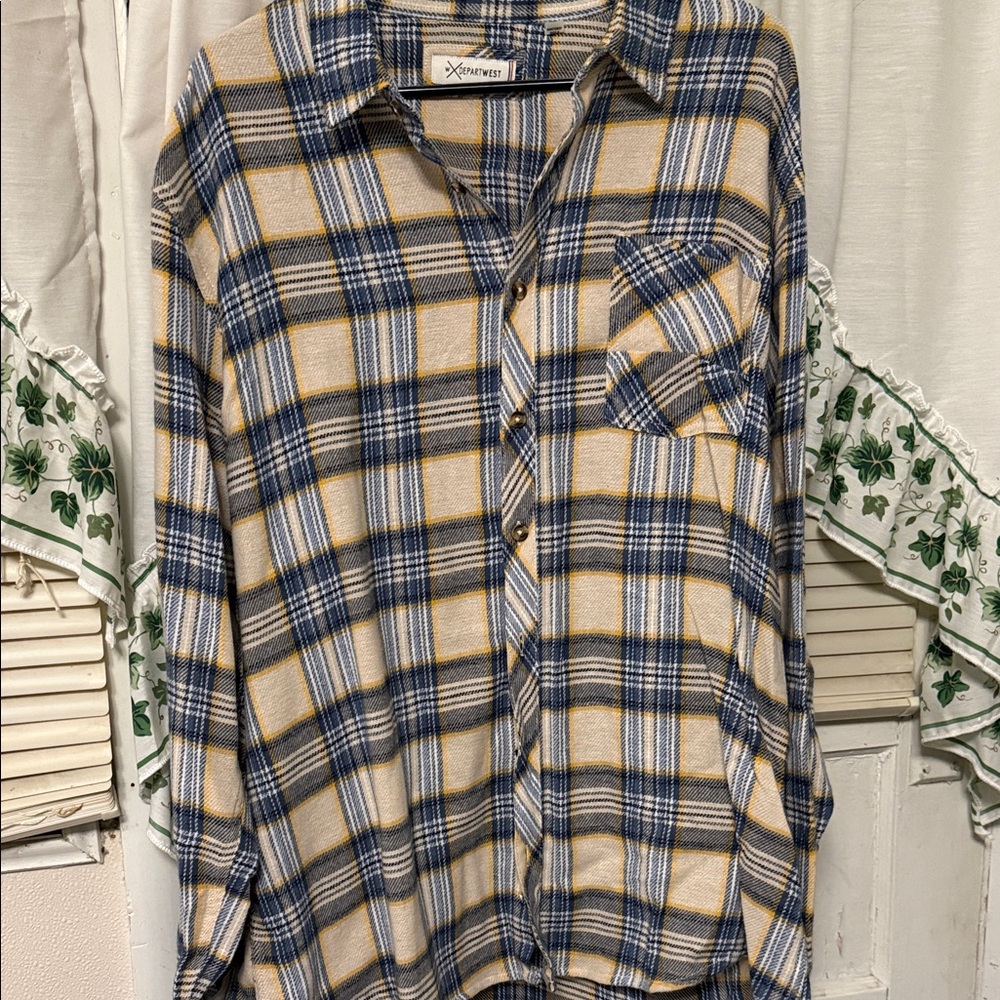 Forever 21 Navy and Mustard Plaid Shirt